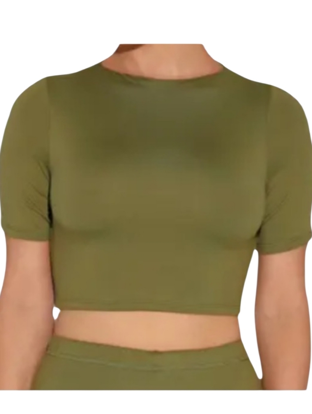Naked Wardrobe Olive Short Sleeve Crop Top Size L Butter Soft Comfort Athleisure